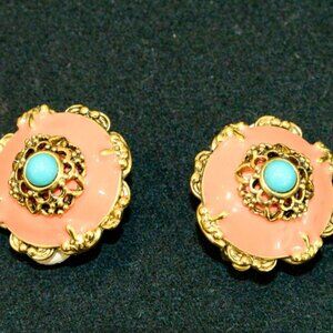 Vintage Joan Rivers Gold Tone Cora Colored with Turquoise and l Enamel Earrings